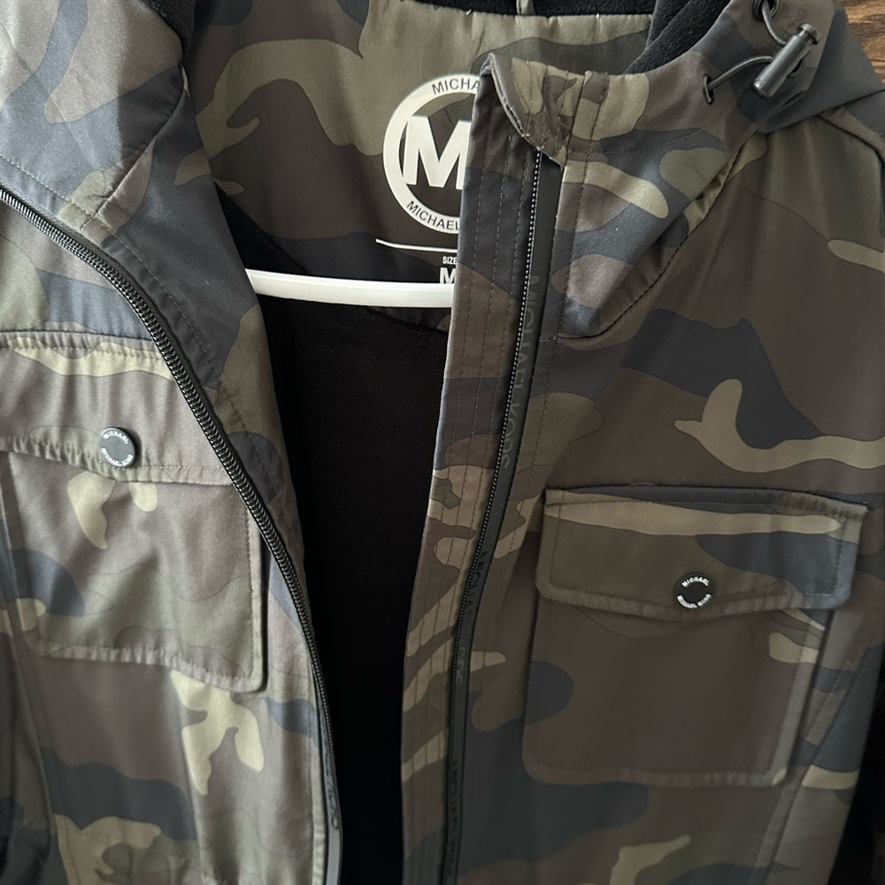 Michael Kors Green and Black Coat with Camouflage Design
